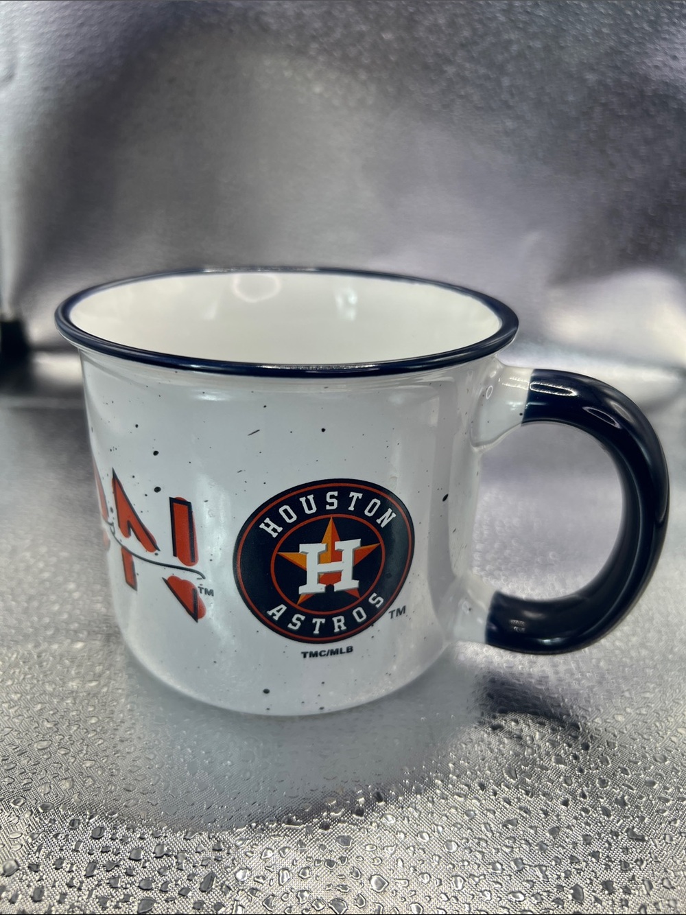 Houston Astros White Speckled Ceramic Mug with Navy Trim